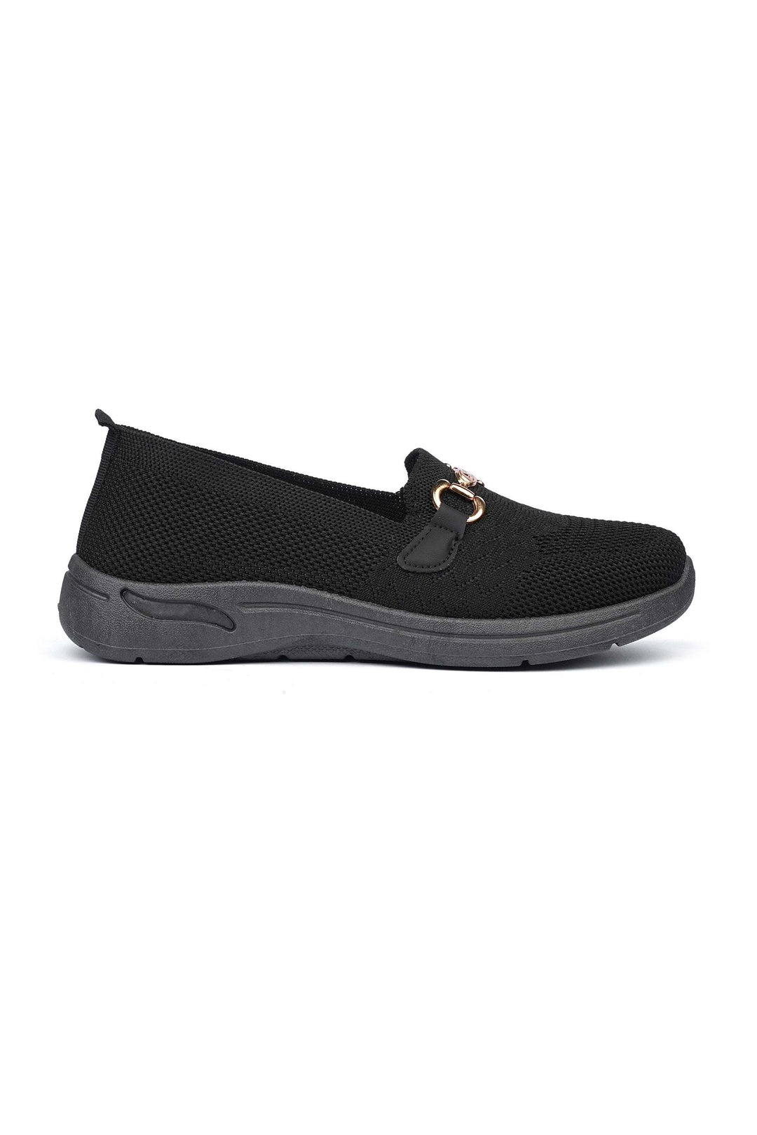 OPIA 4001 BLACK laceless knit black shoe with cushioned sole and arch support designed for comfort and stability