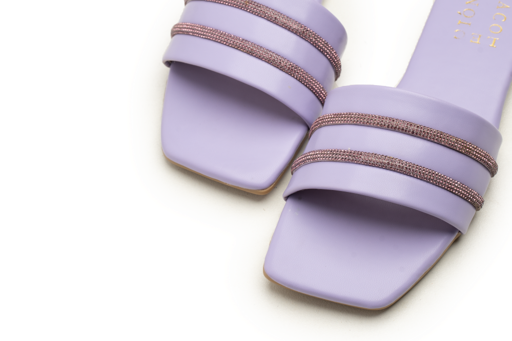 OPIA 5001 PURPLE semi-formal purple flats with dazzling diamonties and matte sole