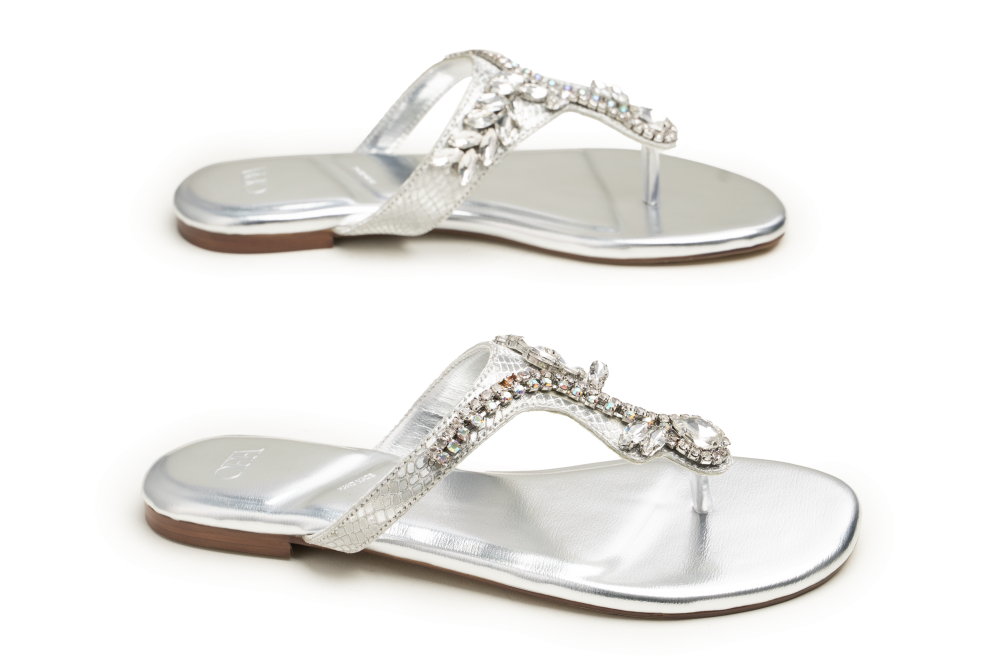OPIA 9955 SILVER silver flats with rhinestone embellishments and a shiny finish