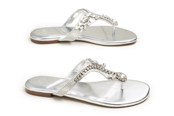 OPIA 9955 SILVER silver flats with rhinestone embellishments and a shiny finish