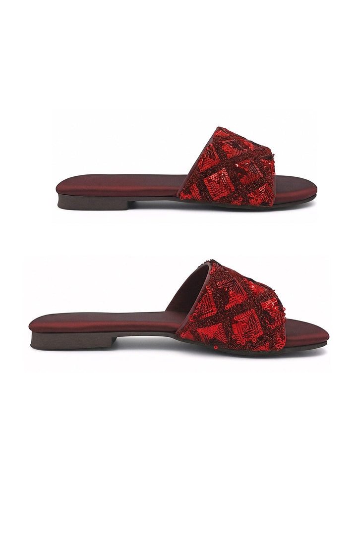OPIA 8527 MRA maroon flats with sequin upper and satin insole