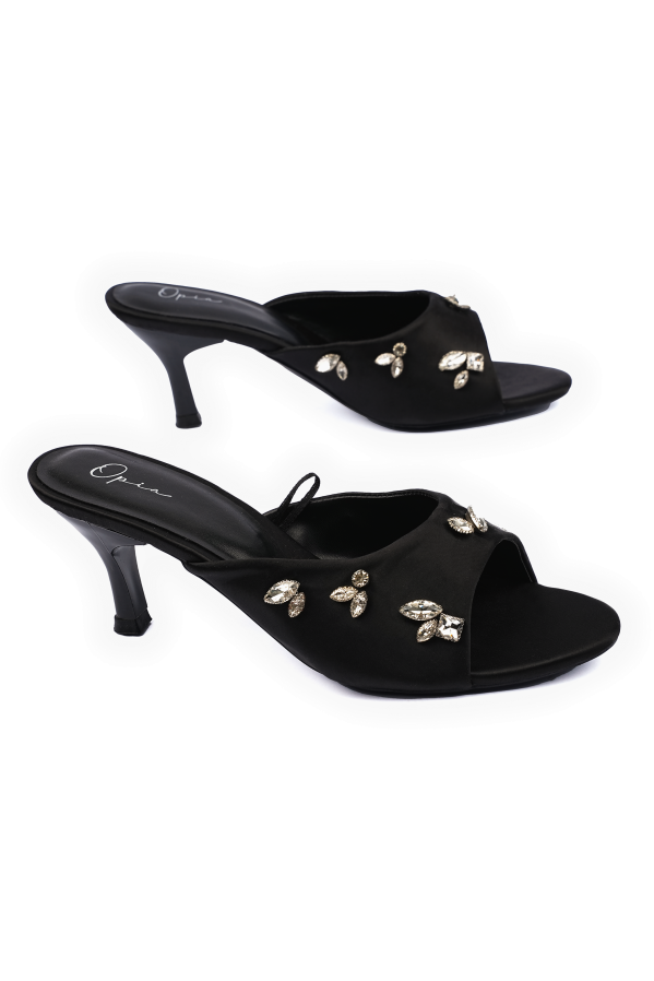 OPIA 8615 BLACK black heels with minimalistic stone embellishments for formal wear