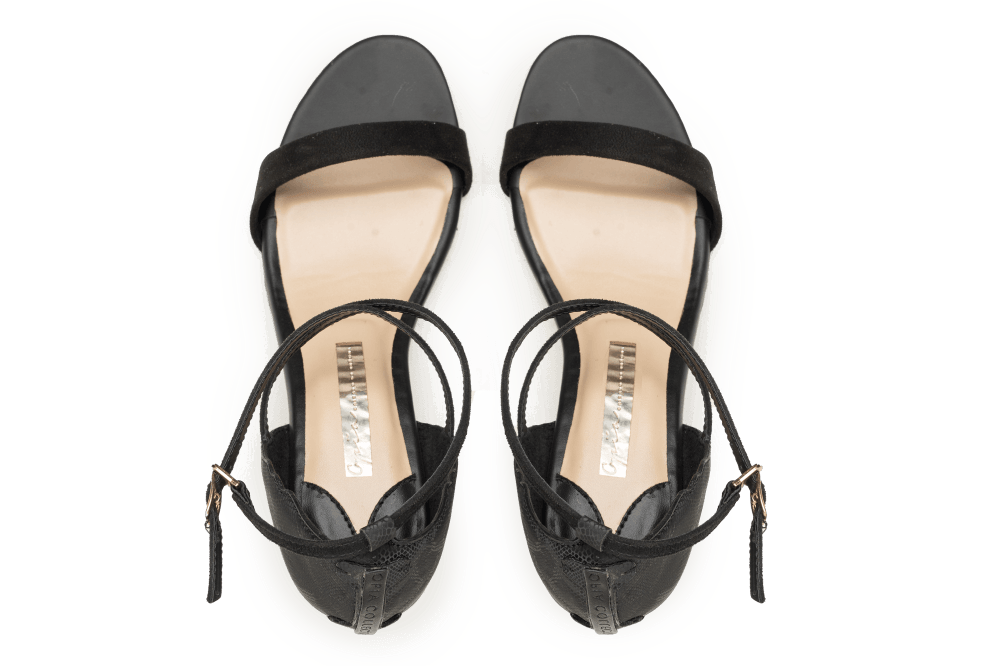 OPIA 9757 BLACK platform heeled sandals in black leather with ankle strap