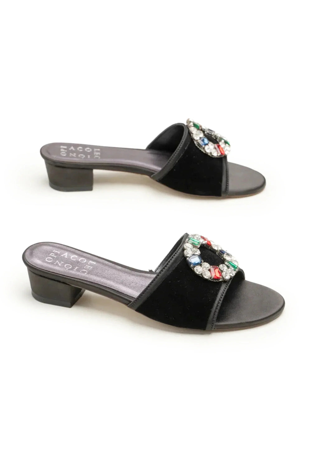 OPIA 9783 BLACK black block heels with rhinestone embellishment and comfortable design