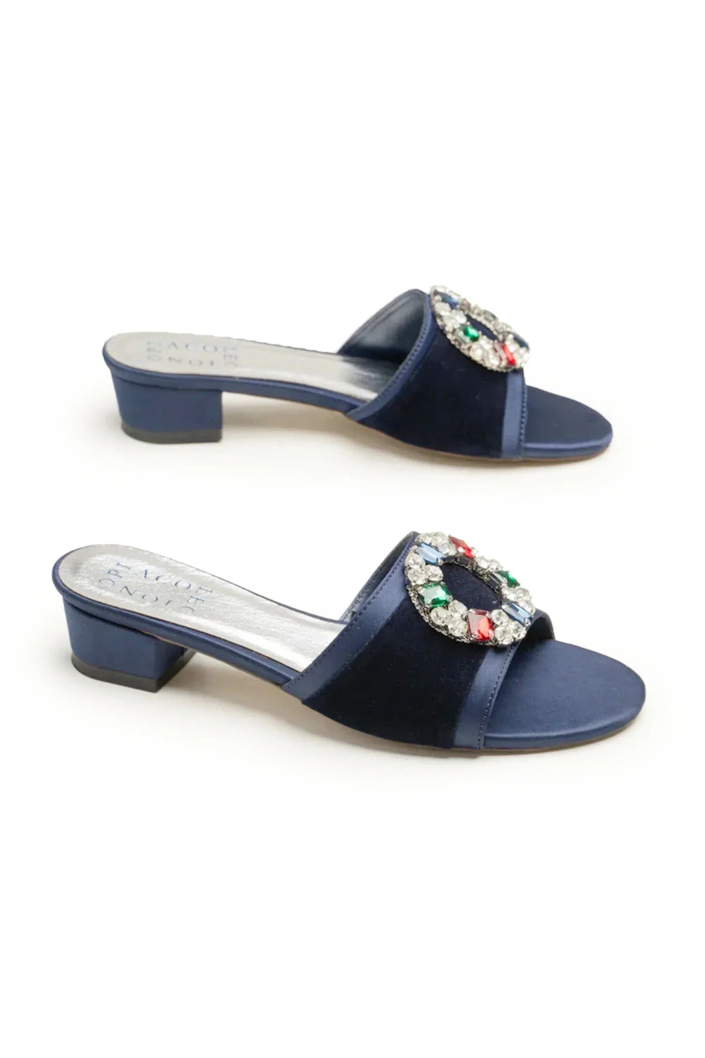OPIA 9783 BLU blue block heel sandals with rhinestone embellishments and comfortable low heel