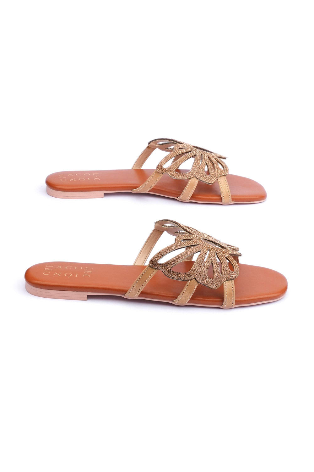 OPIA 9948 GOLD flats with butterfly design and rhinestone embellishments