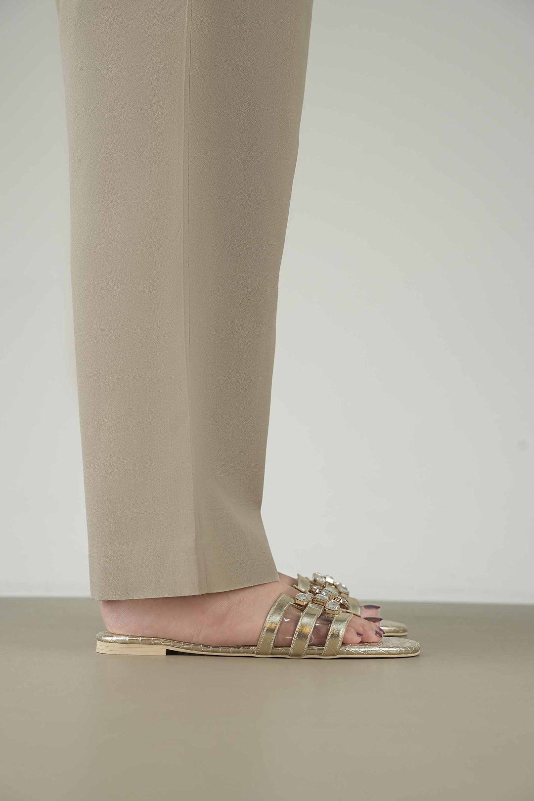 OPIA 9910 GOLD golden flats with crocodile-textured metallic insole, laser-cut upper, and acrylic stone buckle detail