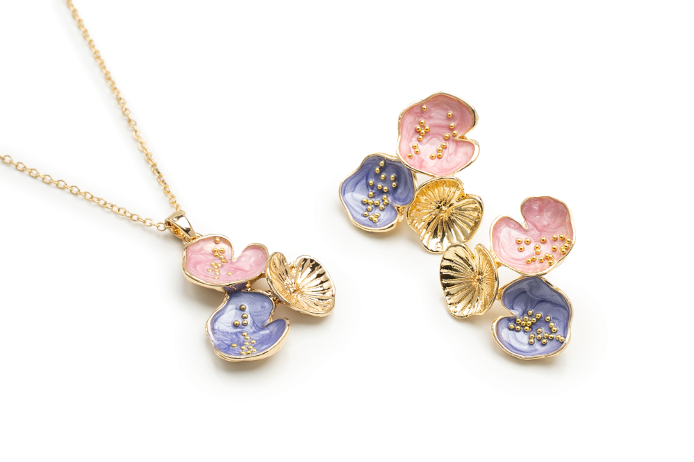 EAR RINGS & NECKLACE SET JW1099 GLD - OPIA