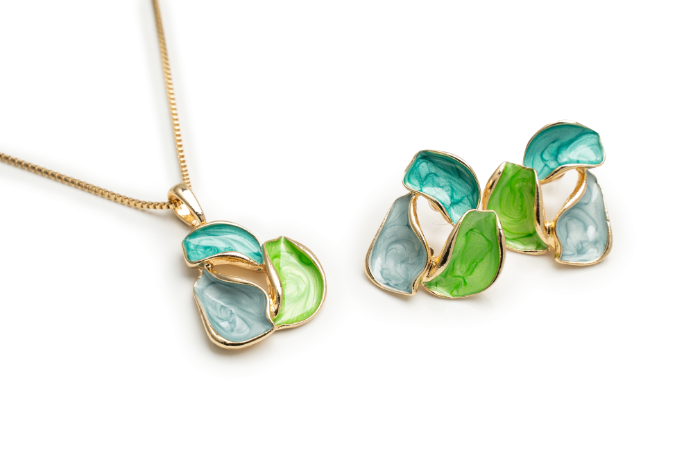 EAR RINGS & NECKLACE SET JW1101 GLD - OPIA
