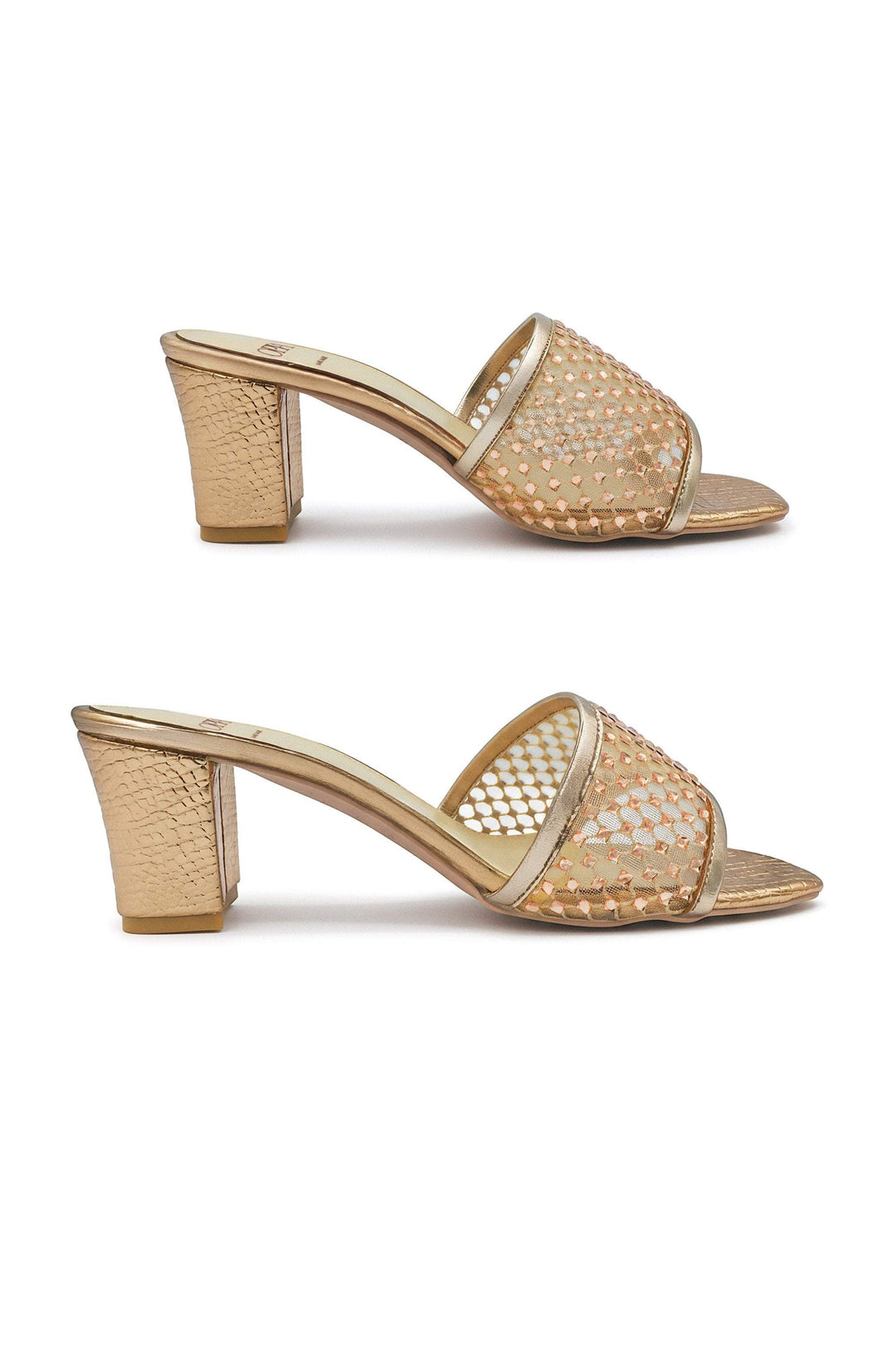 OPIA 8635 RGOLD rose gold women's slippers with rhinestone embellishments and metallic crocodile-textured insole